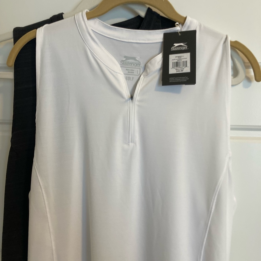 Slazenger white sleeveless golf shirt . Size L .